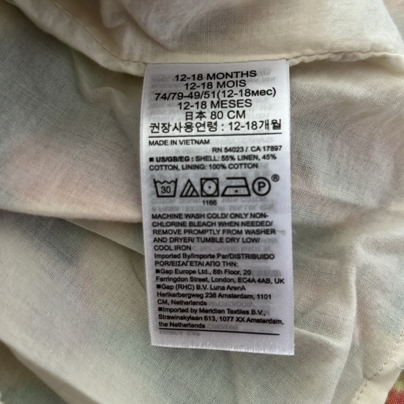 NWT Baby Gap Girls 12-18 Month Watercolor Floral Linen Blend Dress Set - Picture 8 of 8